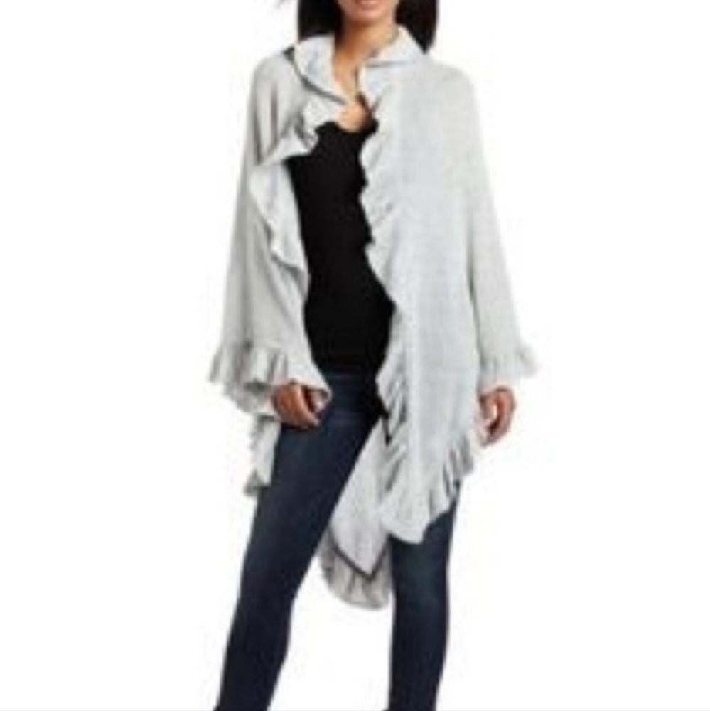 Minnie Rose Ruffle Fringe Cashmere Wrap Shawl